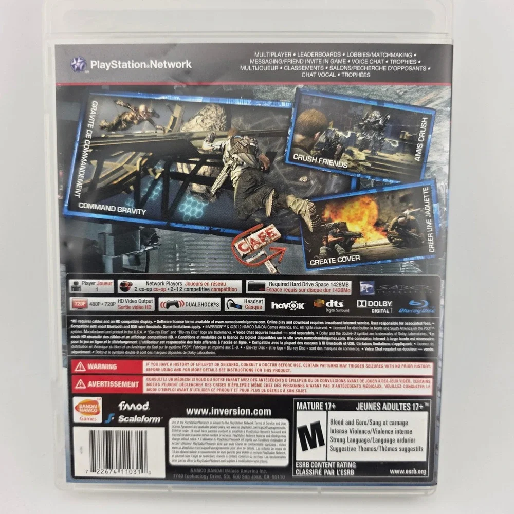 Namco Inversion Sony PlayStation 3 PS3 Action Shooter Blue Good Interactive